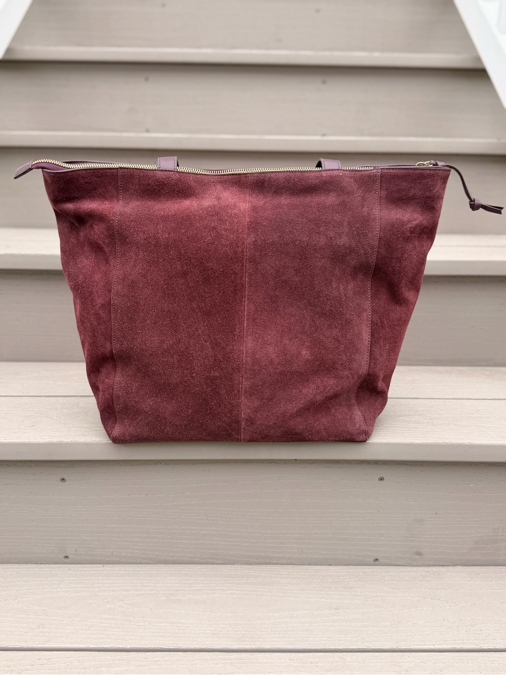 NWT Lucky Brand Burgundy Suede Leather Boho Tote Bag - Picture 4 of 15